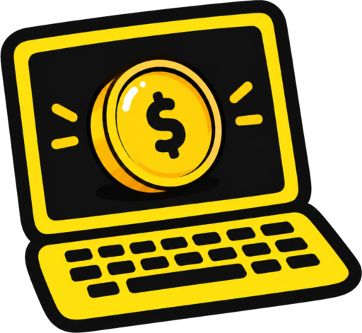 Laptop2Flip yellow laptop with a coin on screen